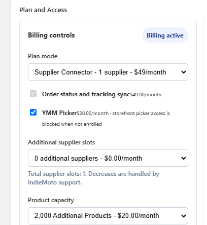 YMM Picker plan and access setting
