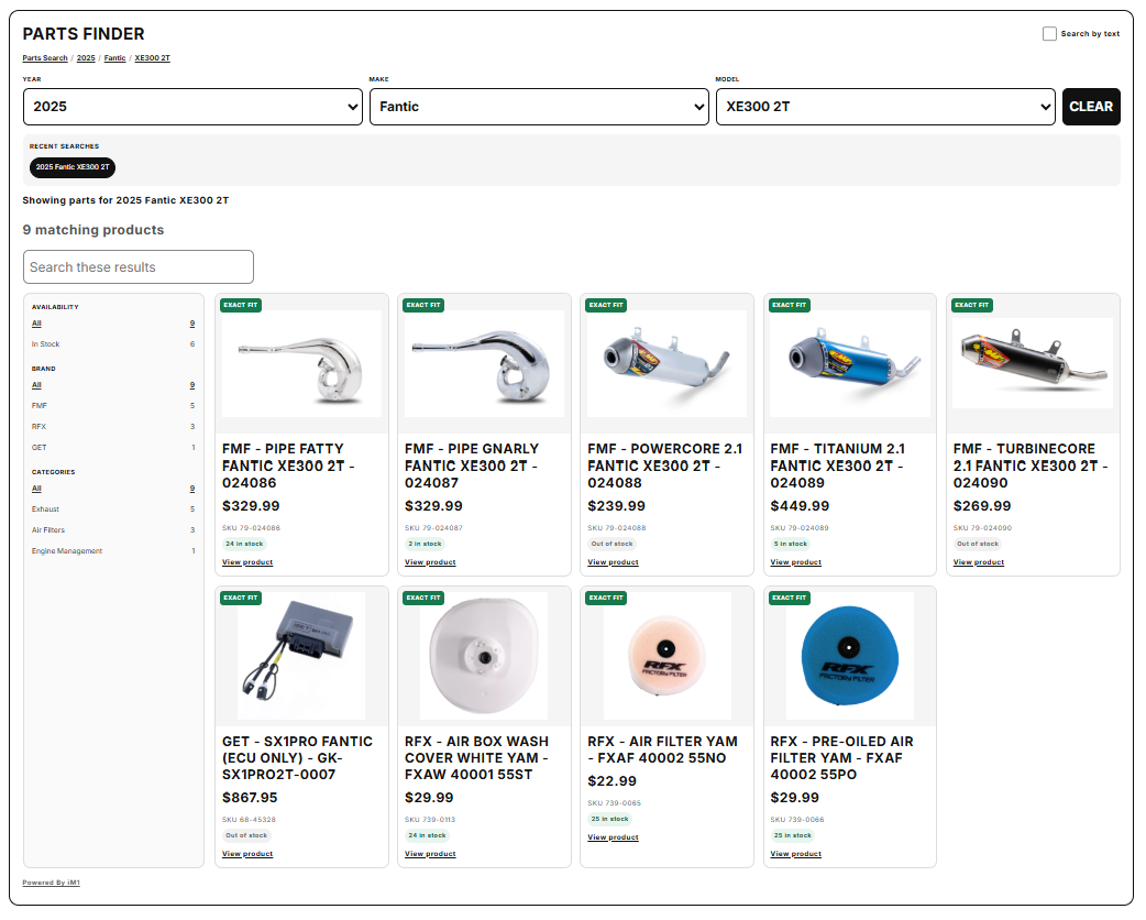 Shopify storefront Parts Finder with Year, Make, and Model selection